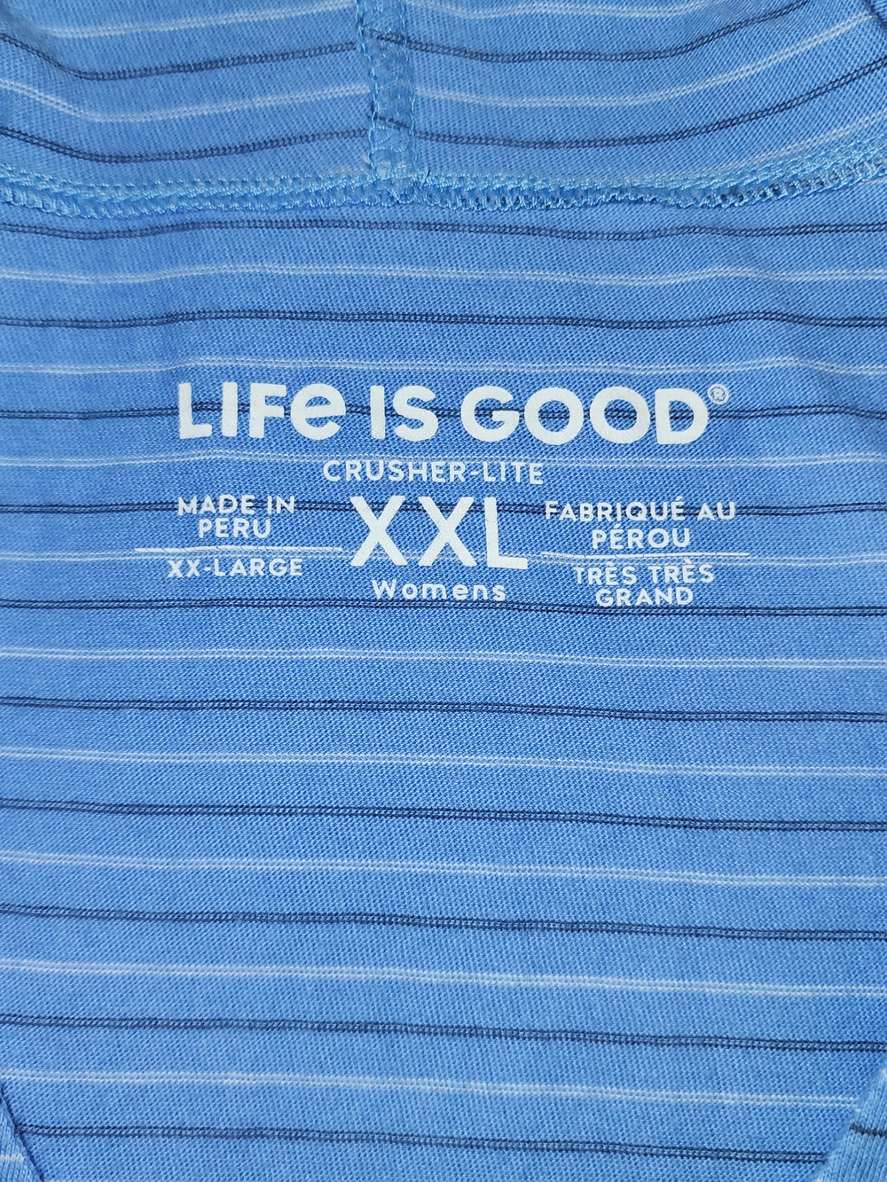 LIFE IS GOOD Light Blue Striped Hooded V-Neck Tee XXL - Picture 2 of 10